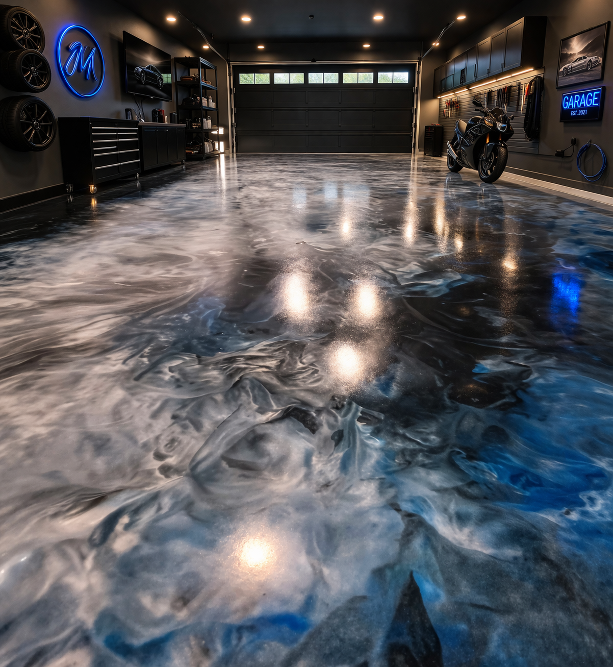 Metallic epoxy showroom floor