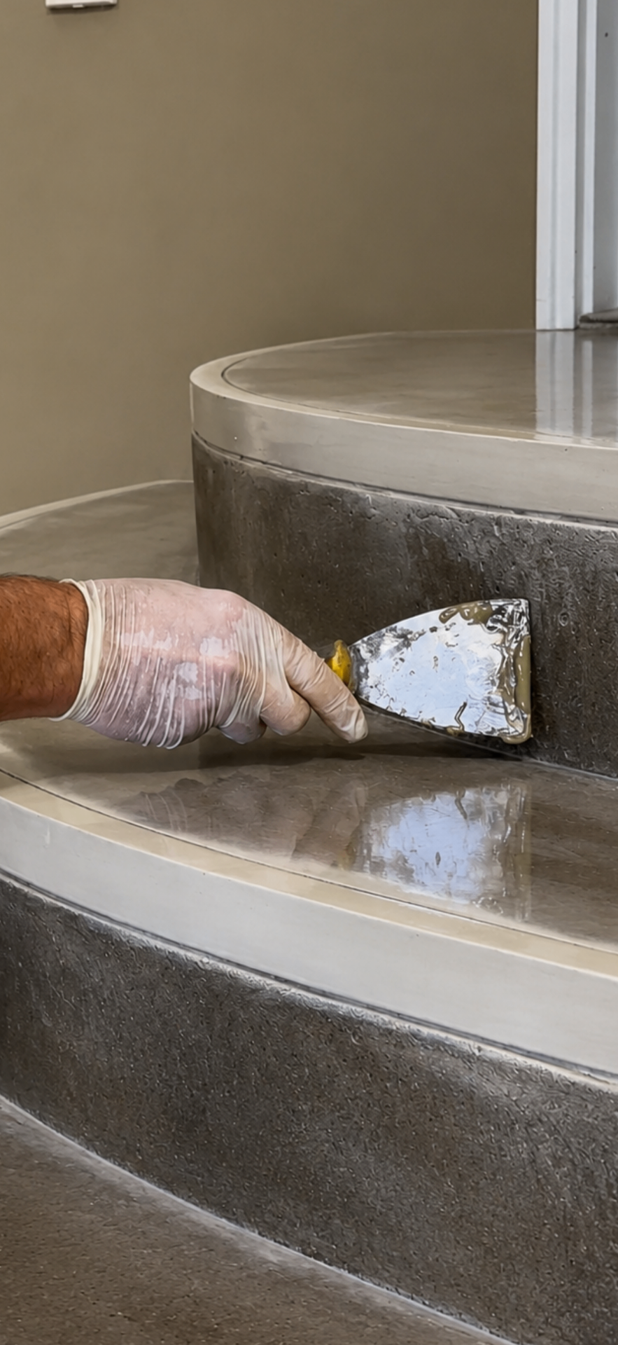Applying sealant to concrete steps during surface preparation