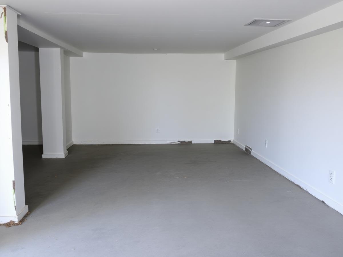 Unfinished basement concrete floor before epoxy coating